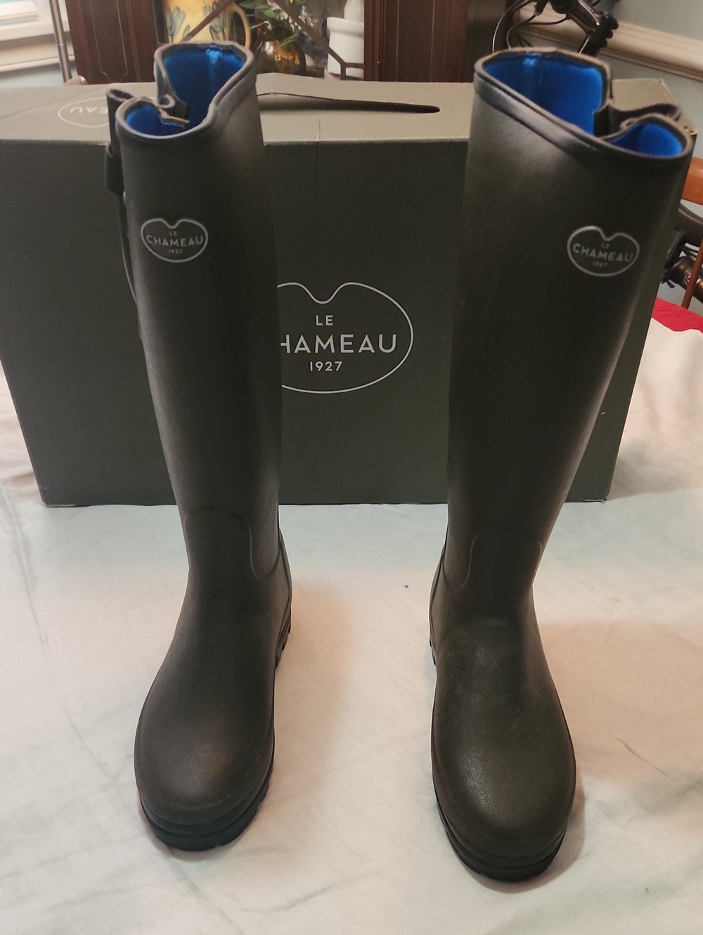 Le Chameau Tall Rain Vierzonord Boots in Maroon with Blue Neoprene Lining 40